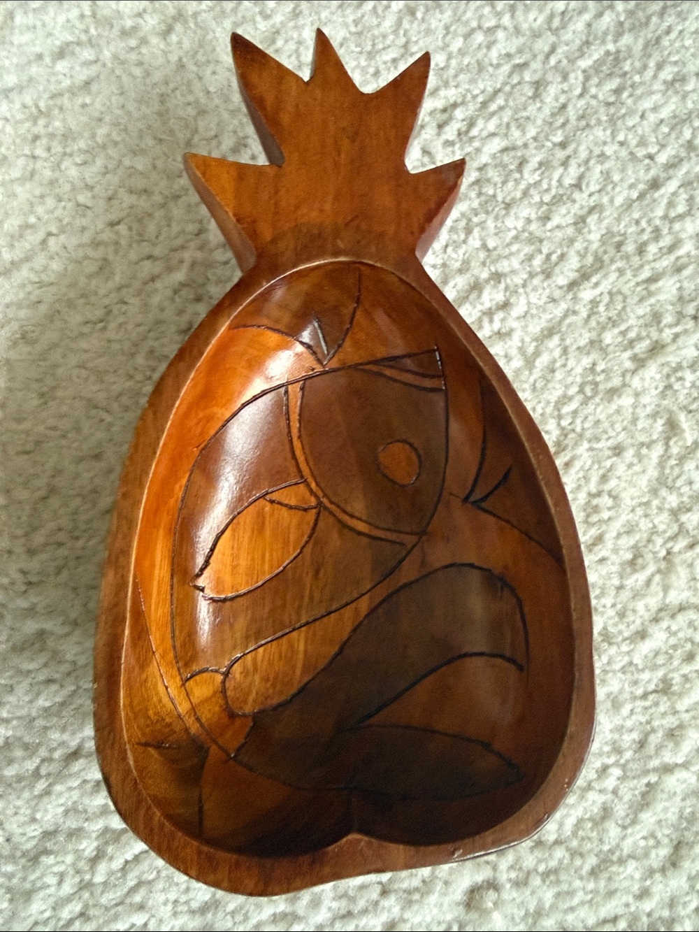 Hand-Carved Pineapple Sculpture Bowl - Brown Wood